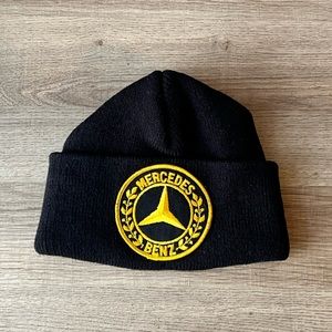 Black Beanie Black Yellow Mercedes Benz Iron on Patch Beanie Hat